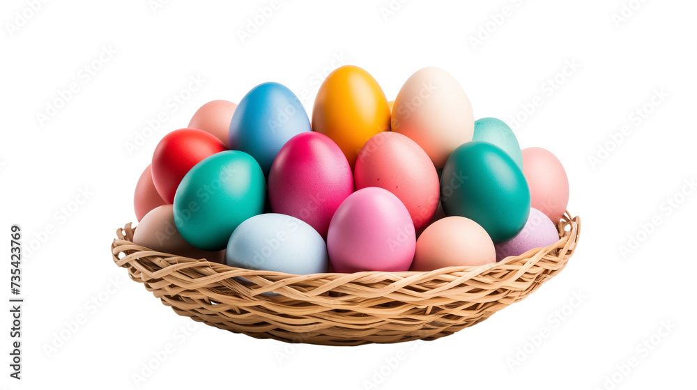 Happy Easter Eggs in Basket isolated on a transparent background. Happy Easter Eggs in Basket isolated on a transparent background.