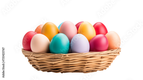 Happy Easter Eggs in Basket isolated on a transparent background.