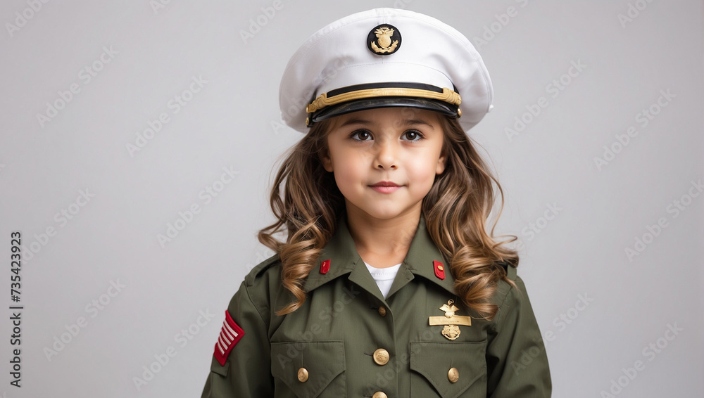 little girl wearing a marine uniform isolated on bright white background little girl wearing a marine uniform isolated on bright white background