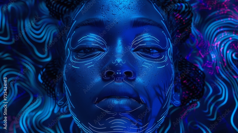 The face of an African or African-American woman or a robot in the style of afrofuturism The face of an African or African-American woman or a robot in the style of afrofuturism