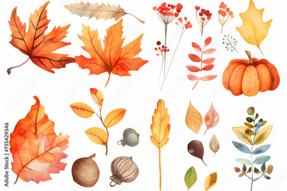 autumn leaves and acorns - obrazy, fototapety, plakaty 
