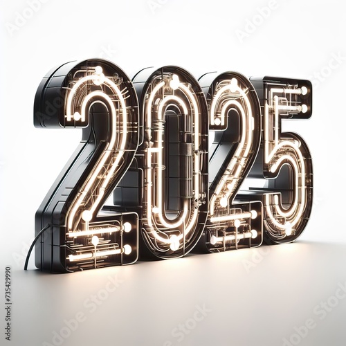 2025 year number sign from wires and neon lights