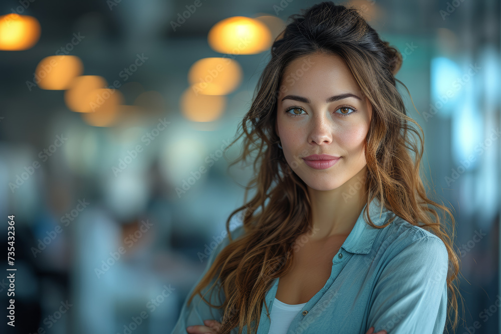Obraz premium A businesswoman fostering a culture of teamwork and collaboration among her colleagues. Concept of collaborative leadership. Generative Ai.