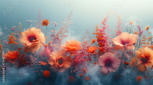 abstract composition made with flowers and colourfull dust and elements