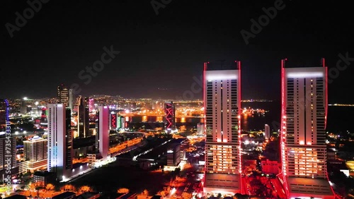 Wallpaper Mural Aerial night shot over the city views Izmir Turkey. High quality 4k footage Torontodigital.ca