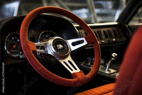 a steering wheel and dashboard of a car © DIAMOCK