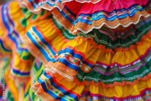 Closeup of vibrant colorful traditional mexican dress. Generative AI © barmaleeva