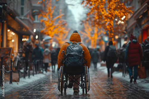 A photograph capturing the determination of disability rights activists advocating for accessibility and inclusivity in public spaces. Concept of disability activism. Generative Ai. photo