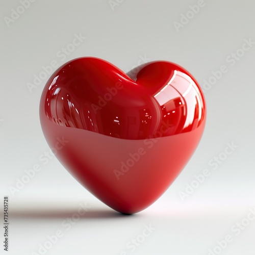 3D red heart with reflection on white baclground