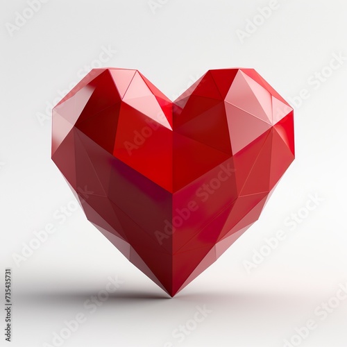3d lowpoly red heart isolated on white background
