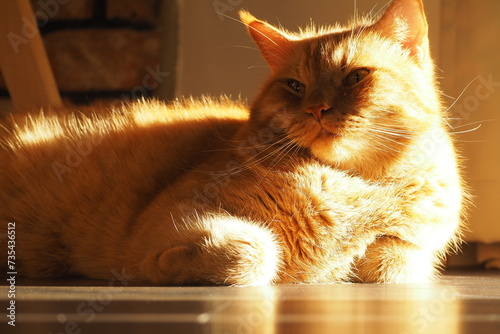 Wielki rudy kot pod słonecznym światłem photo