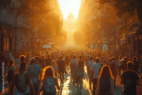 A crowded city square during a festival, capturing the animated atmosphere without revealing individual faces. Concept of shared joy in public celebrations. Generative Ai.