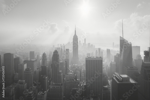 A city skyline captured in varying shades of gray, emphasizing the urban architecture and creating a mood of metropolitan sophistication. Concept of monochromatic cityscapes. Generative Ai.