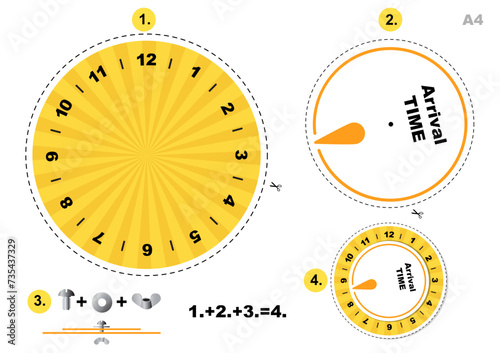 Simple DIY Car Parking Disc Timer, Clock Arrival Time Display, printable A4