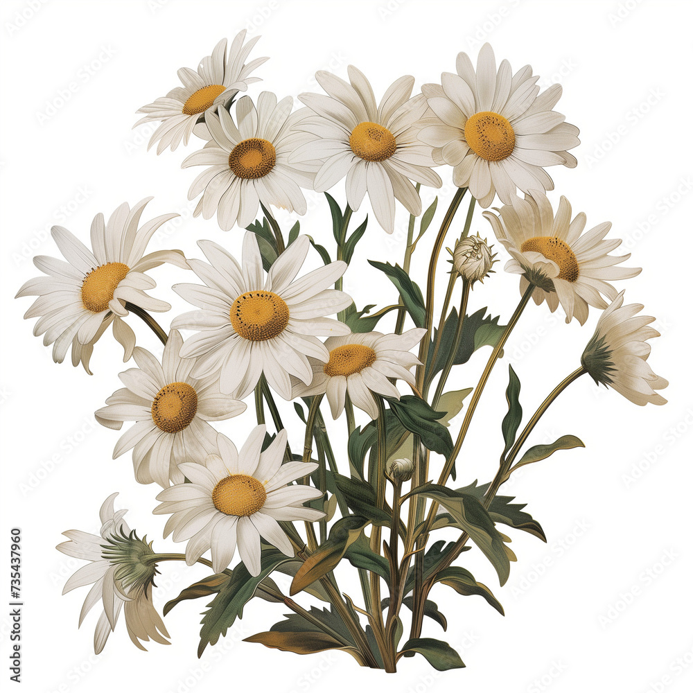 Fototapeta premium daisies illustrations in an old botany book