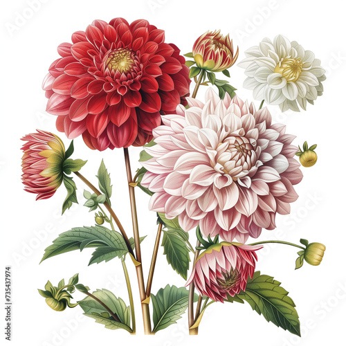 dahlias illustrations in an old botany book