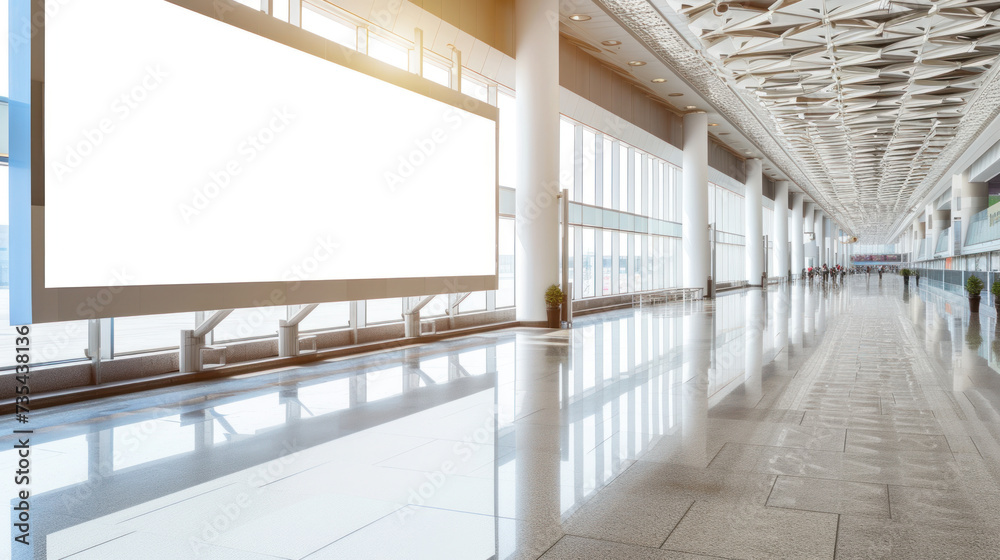 Blank billboard posters in the airport,Empty advertising billboard at aerodrome, public shopping center mall or business center high big advertisement board space as empty blank white mockup signboard