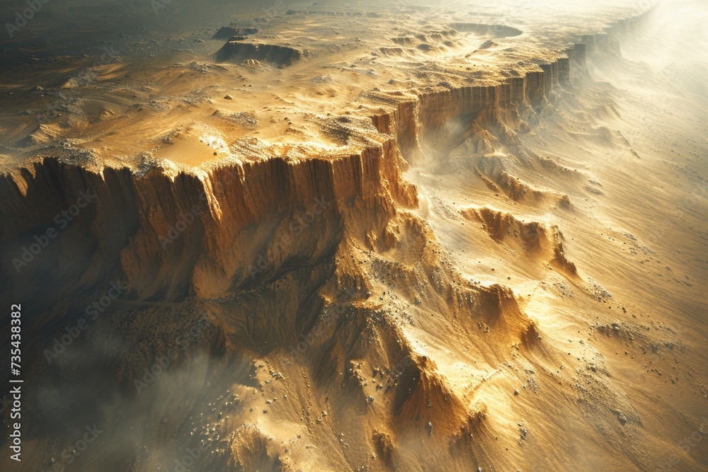 Image showcasing A shot of a canyon landscape in shades of earthy brown, highlighting ...