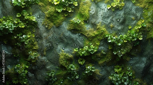 Moss and Dew on Rocky Surface