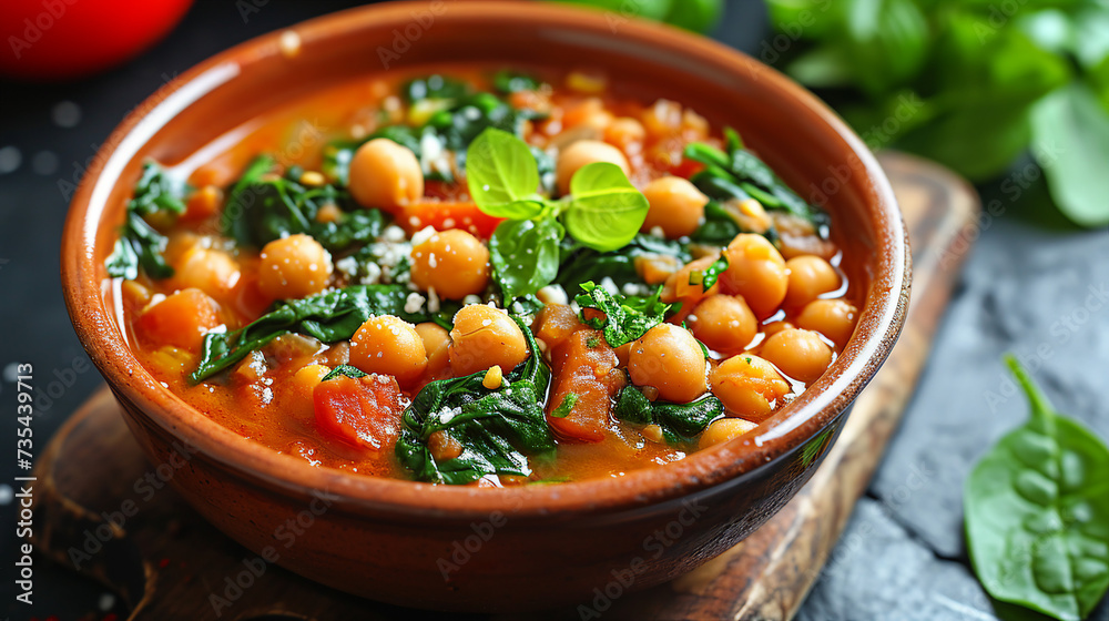 Greek Chickpea and Spinach Stew Delight Photo Greek Chickpea and Spinach Stew Delight Photo