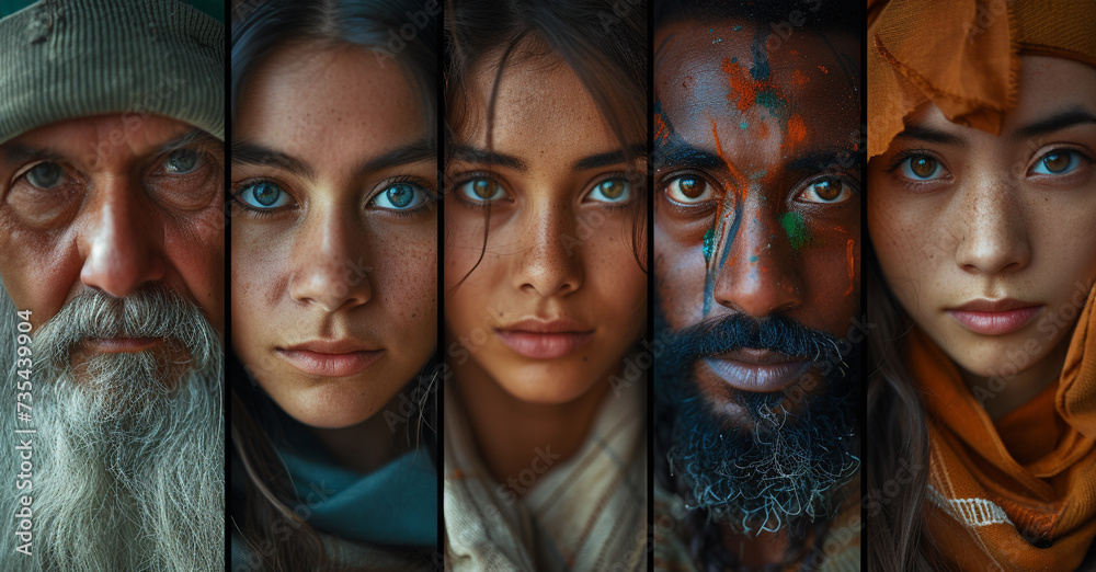 Five different human faces,