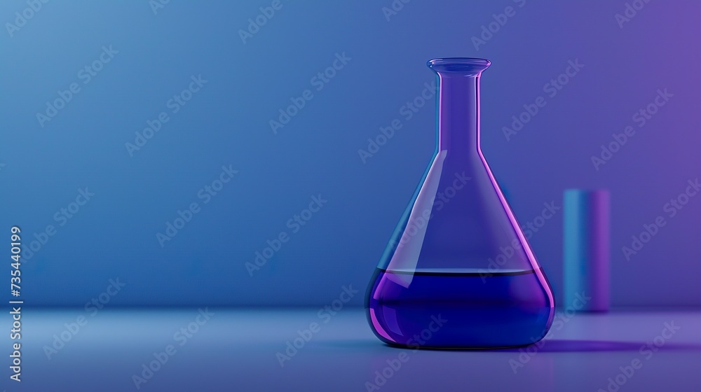 A purple glass flask in a blue laboratory environment. Chemistry flask symbolizing scientific advancements and chemical exploration. A purple glass flask in a blue laboratory environment. Chemistry flask symbolizing scientific advancements and chemical exploration.