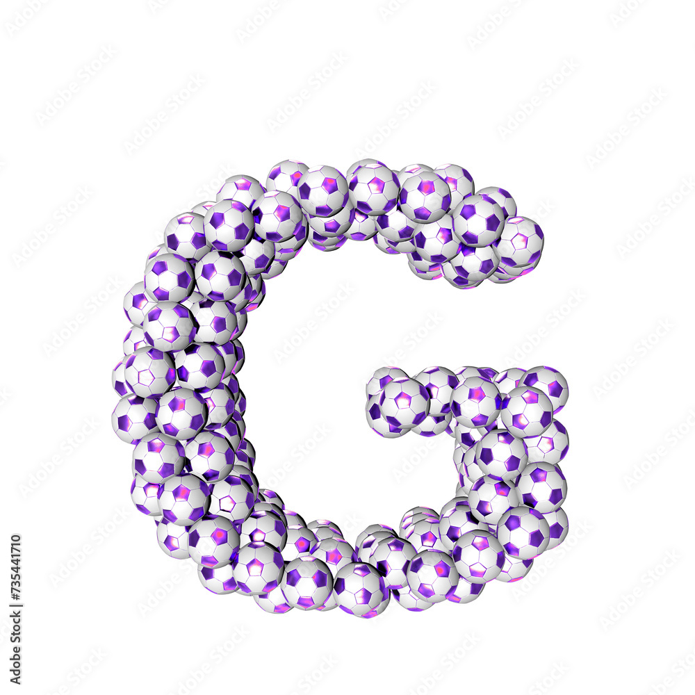 Symbol made from purple soccer balls. letter g Symbol made from purple soccer balls. letter g