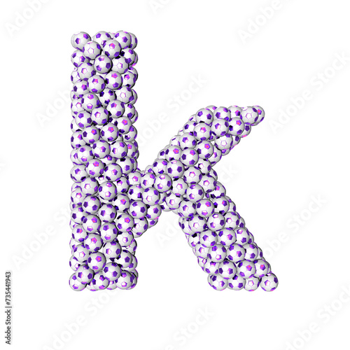 Symbol made from purple soccer balls. letter k