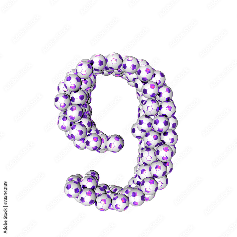 Symbol made from purple soccer balls. number 9