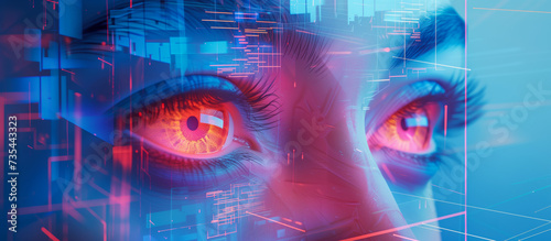 Futuristic Digital Eyes with Abstract Technological Background - Human ingenuity and advancement concept