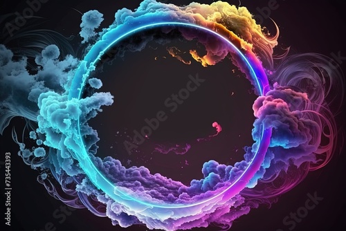 Round frame with multicolored haze on black background