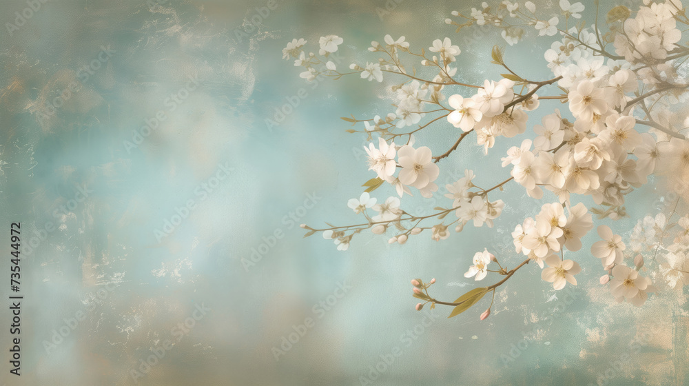 Nature background with cherry blossom branches. Spa and wellness ambiance concept.