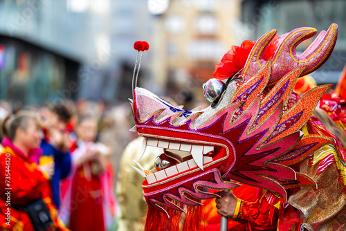 Obraz na płótnie Dragon dance during Chinese lunar year celebrations in London, England w salonie