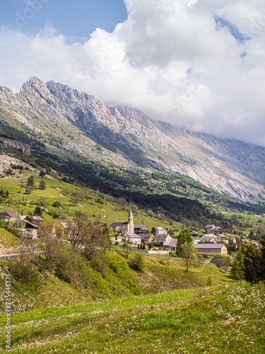 Alpine village in the valley