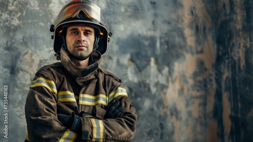 Brave Firefighter Wearing Full Gear and Crossed Arms AI Generated.