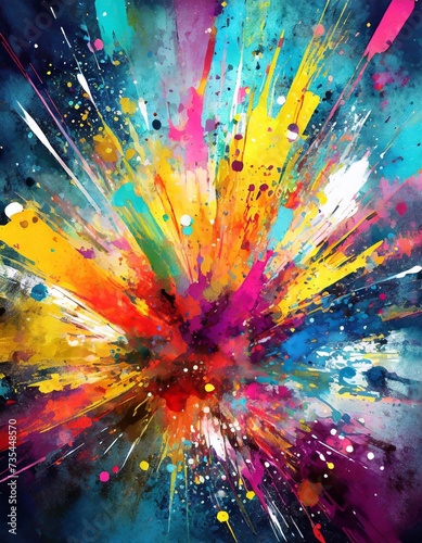 Abstract watercolor background with splashes and blots in rainbow colors