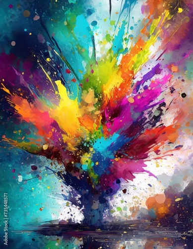 Abstract colorful watercolor paint splashes background. Digital art painting.