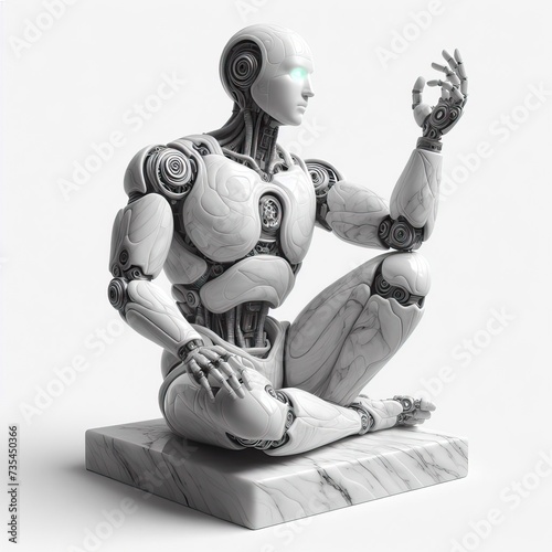 Android robot marble statue sitting