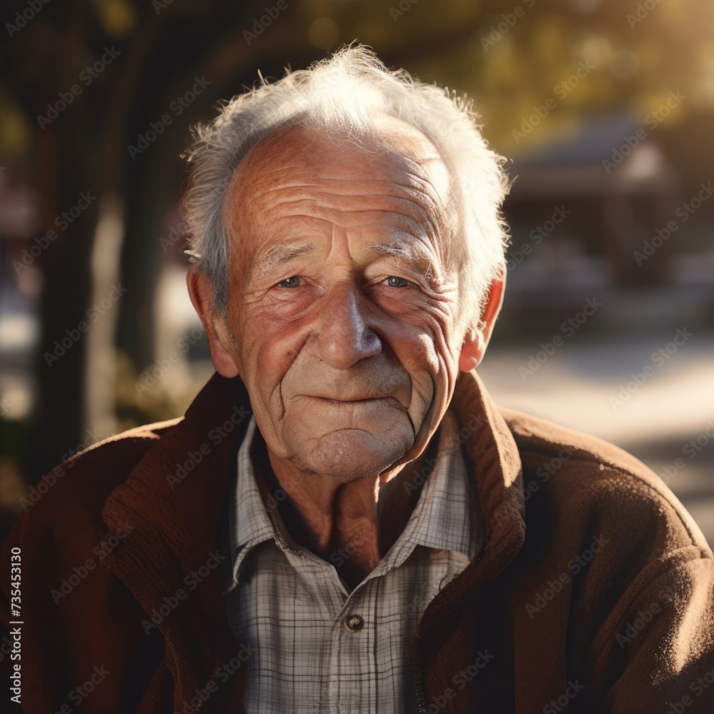 An elderly man with a contemplative gaze in warm light. An elderly man with a contemplative gaze in warm light.