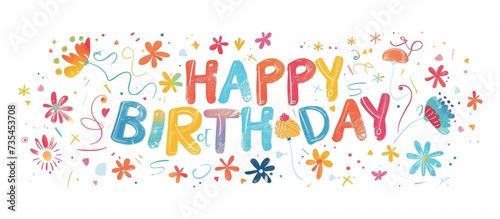 happy birthday text on white background in colorful font Generative AI