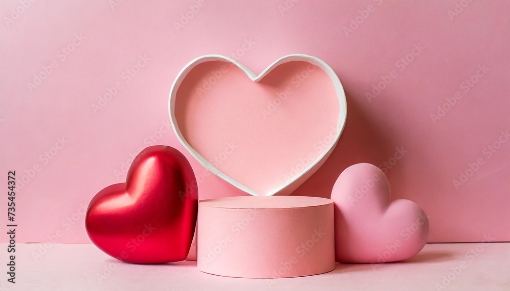 podium background pink 3d product love display platform red heart stand studio stage day background pink backdrop podium shape minimal scene room abstract pedestal gift light sale pastel romantic day