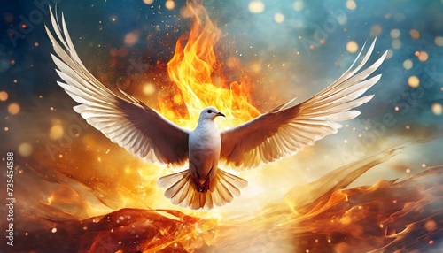 pentecost sunday pentecost background with flying dove and fire created by generative al