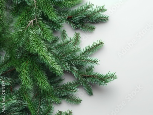 Christmas tree branch on a white background.
