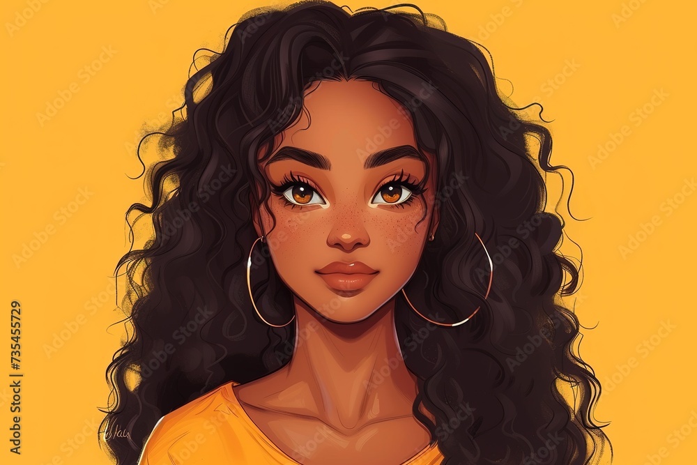 Fototapeta premium Portrait of afro young girl, illustration style.