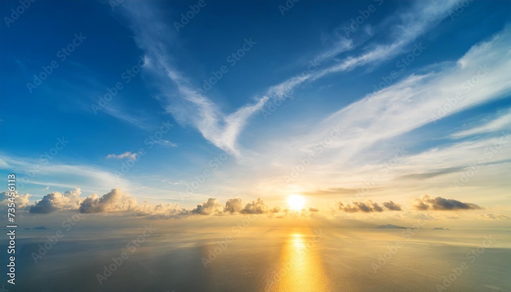 beautiful blue sky and white fluffy cloud with sunrise in the morning natural background