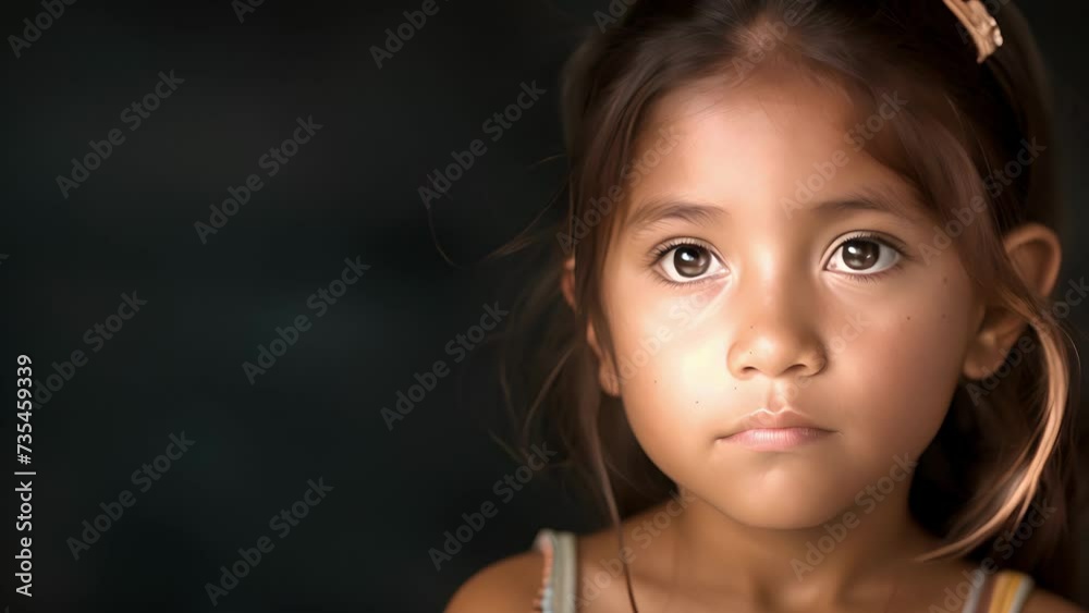 A young girl of Latino descent looks fearful and uncertain as she talks about the impact of immigration policies on her family and community, Close-Up of Young Girl With Blue Eyes A young girl of Latino descent looks fearful and uncertain as she talks about the impact of immigration policies on her family and community, Close-Up of Young Girl With Blue Eyes