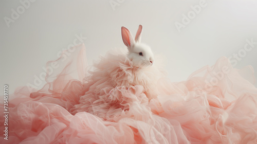 White rabbit in a pink airy dress