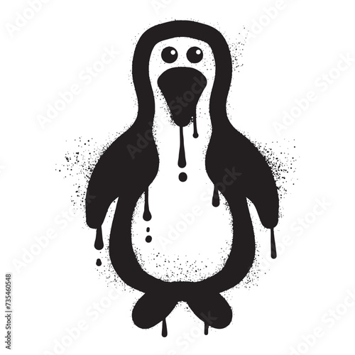 Penguin graffiti drawn with black spray paint