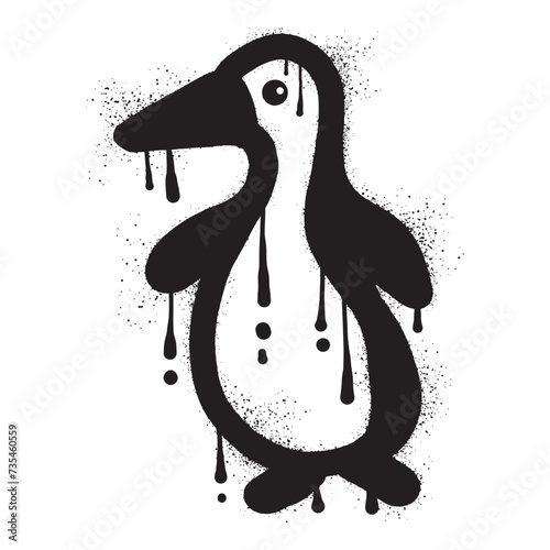 Penguin graffiti drawn with black spray paint