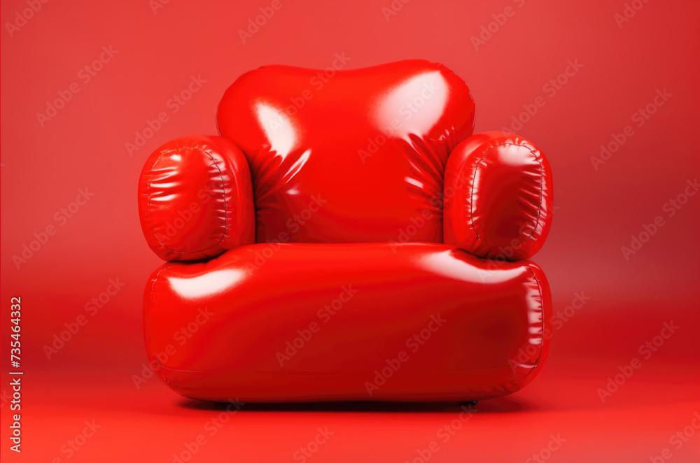 Red leather armchair on a red background. 